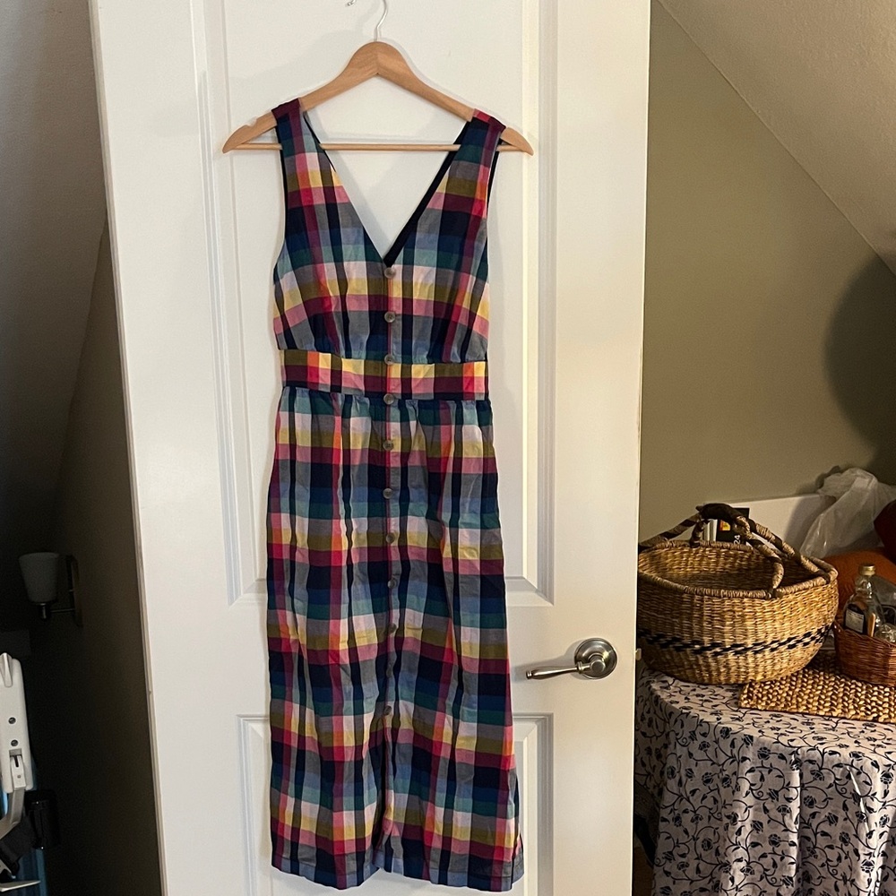 J. Crew Multicolor Plaid Sleeveless V-Neck Midi Dress